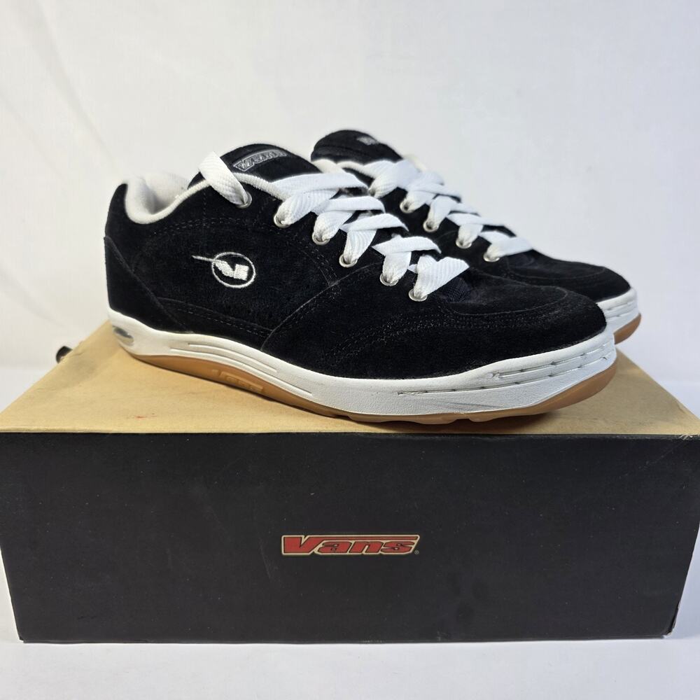 Vintage 1997 Vans Engage Black Suede Skate Shoes Mens Size 10 OG Box Rare 90s